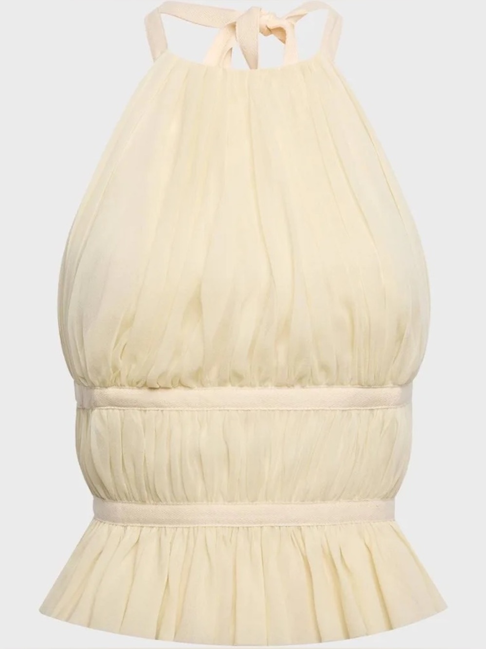NWT Tae Park Women's Chiffon Cream Halter Pleated Top